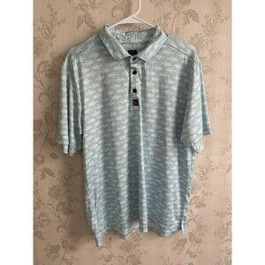 Con.Struct Mens Quick Dry Performance Shirt Blue XL Fish Print Golf Stretch